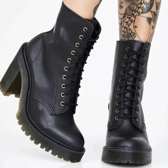 【美品】Dr.Martens Kendra 24cm Dr. Martens Kendra - Black Leather Boots - Lace-Up High